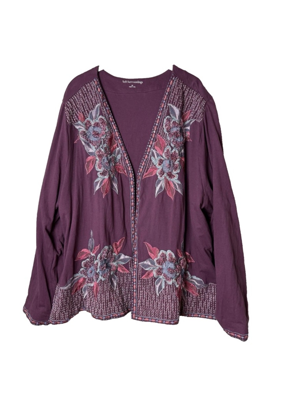 Soft Surroundings Playa Open Cardigan Jacket Top Plus Size 2X Embroidered